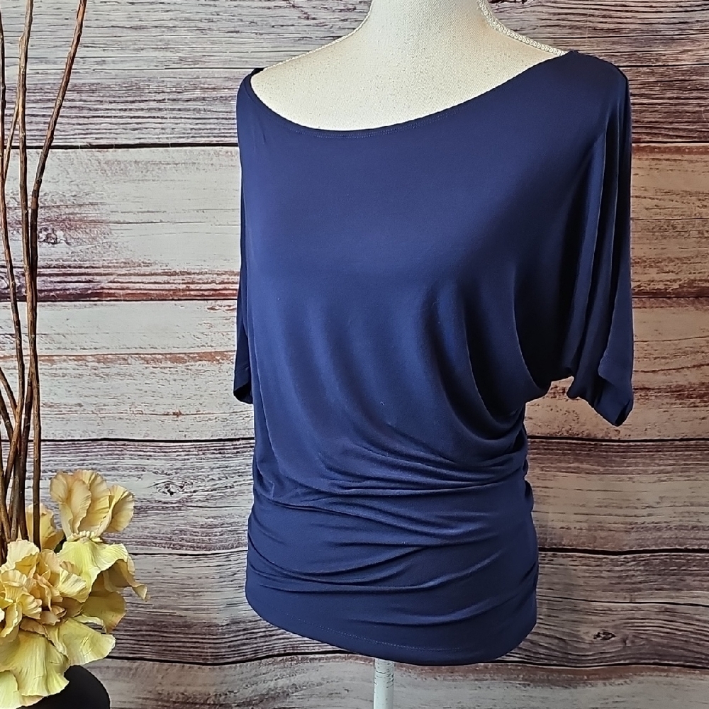 TART MIDNIGHT BLUE BOAT NECK SHORT DOLNAN SLEEVE PULLOVER TOP TUNIC